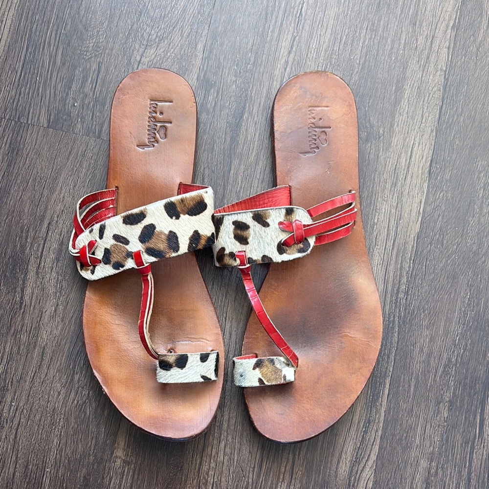 Leopard Print Sandals - Red and Brown